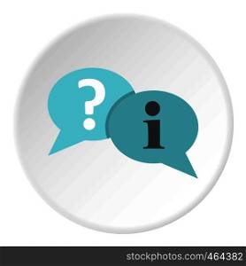 Speech bubbles with question and exclamation mark icon in flat circle isolated vector illustration for web. Speech bubbles icon circle