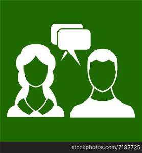 Speech bubbles with two faces in simple style isolated on white background vector illustration. Speech bubbles with two faces icon green