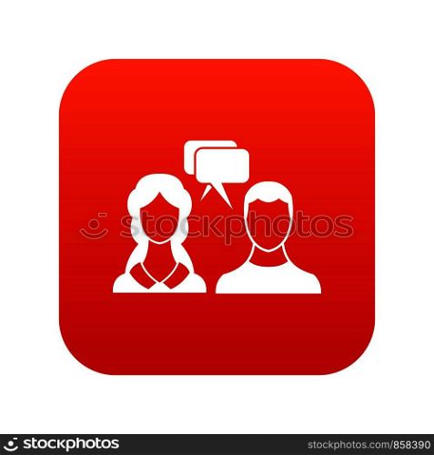 Speech bubbles with two faces in simple style isolated on white background vector illustration. Speech bubbles with two faces icon digital red