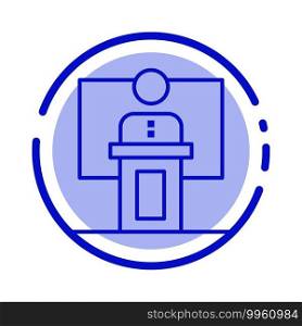 Speech, Business, Conference, Event, Presentation, Room, Speaker Blue Dotted Line Line Icon
