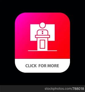 Speech, Business, Conference, Event, Presentation, Room, Speaker Mobile App Button. Android and IOS Glyph Version