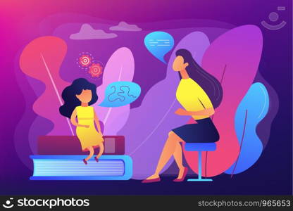 Speech-language pathologist. Basic language skills. Articulation problem. Speech therapy, language therapy, improve language development concept. Bright vibrant violet vector isolated illustration. Speech therapy concept vector illustration