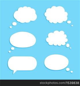 Speech or think bubble, empty communication cloud set. Vector design element collection.