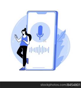 Speech recognition isolated cartoon vector illustrations. Woman holding smartphone when using speech recognition app, IT technology, data transfer, big data, machine learning vector cartoon.. Speech recognition isolated cartoon vector illustrations.