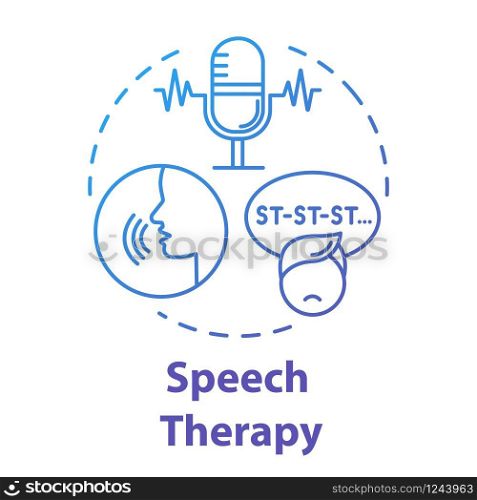 Speech therapy concept icon. Asperger disorder. Exercise for stuttering. Psychological aid for autism. Pediatric idea thin line illustration. Vector isolated outline RGB color drawing. Editable stroke