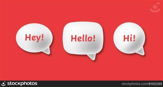 Speechbubble round shape 3d vector collection on red background. Speech chat message, dialog talk element. Modern vector illustration