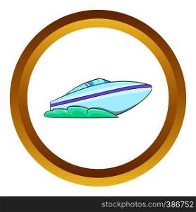 Speed boat vector icon in golden circle, cartoon style isolated on white background. Speed boat vector icon