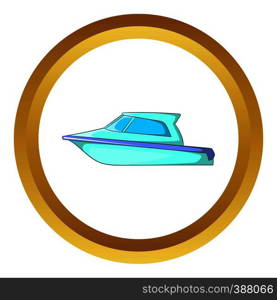 Speed boat vector icon in golden circle, cartoon style isolated on white background. Speed boat vector icon