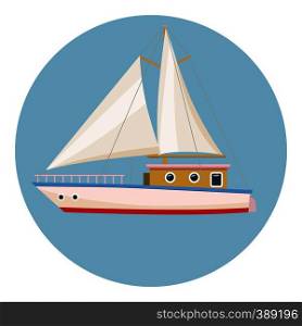 Speed boat with sail icon. Cartoon illustration of boat with sail vector icon for web design. Speed boat with sail icon, cartoon style