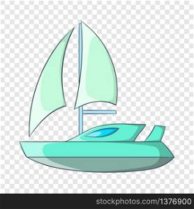 Speed boat with sail icon in cartoon style isolated on background for any web design . Speed boat with sail icon, cartoon style