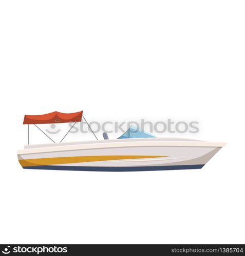 Speed boat, yacht on seascape background, cartoon style, vector illustration. Speed boat, yacht, cartoon style, vector illustration, isolated