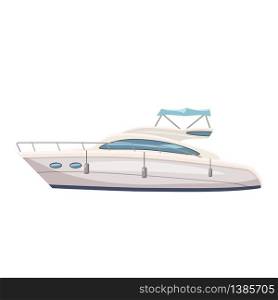 Speed boat, yacht on seascape background, cartoon style, vector illustration. Speed boat, yacht, cartoon style, vector illustration, isolated