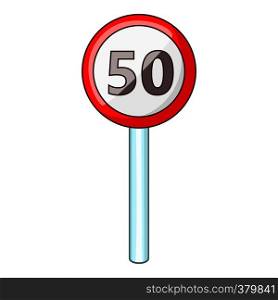 Speed limit fifty road sign icon. Cartoon illustration of speed limit fifty vector icon for web. Speed limit fifty road sign icon, cartoon style