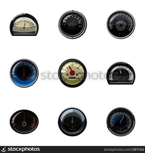 Speed measurement icons set. Cartoon illustration of 9 speed measurement vector icons for web. Speed measurement icons set, cartoon style