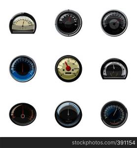 Speed measurement icons set. Cartoon illustration of 9 speed measurement vector icons for web. Speed measurement icons set, cartoon style