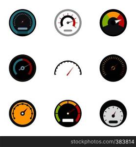 Speed measurement icons set. Flat illustration of 9 speed measurement vector icons for web. Speed measurement icons set, flat style