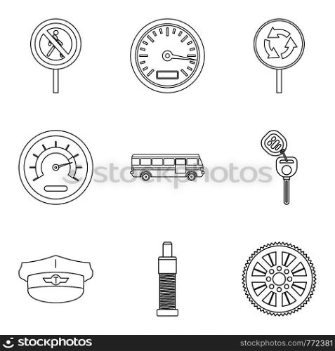 Speed mode icons set. Outline set of 9 speed mode vector icons for web isolated on white background. Speed mode icons set, outline style