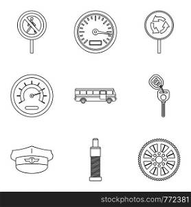 Speed mode icons set. Outline set of 9 speed mode vector icons for web isolated on white background. Speed mode icons set, outline style
