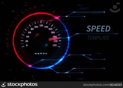 Speed motion line vector abstract tech background with car racing speedometer. Fast auto race, sport drive illustration. Speed motion line vector abstract tech background with car racing speedometer