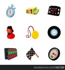 Speed race icons set. Cartoon illustration of 9 speed race vector icons for web. Speed race icons set, cartoon style