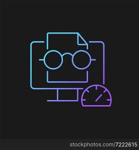 Speed reading gradient vector icon for dark theme. Viewing digital screen. Fast reading. Rapidly recognizing sentences. Thin line color symbol. Modern style pictogram. Vector isolated outline drawing. Speed reading gradient vector icon for dark theme