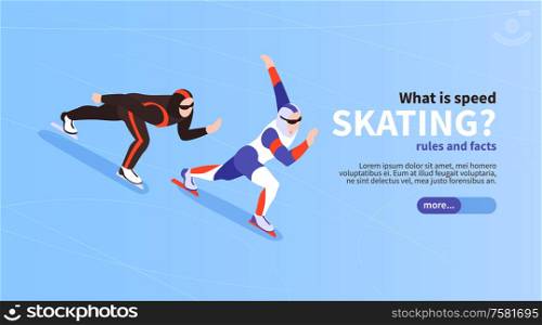 Speed skating winter sport isometric landing page horizontal background web banner with two skates race vector illustration