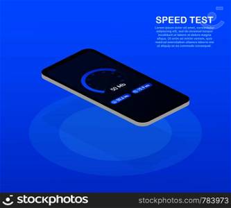 Speed test on smartphone. Speedometer Internet Speed 100 mb. Website speed loading time. Vector stock illustration.