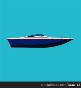 Speedboat side view vector flat icon. Motor cruise marine isolated ship yacht. Blue travel sport vessel journey summer
