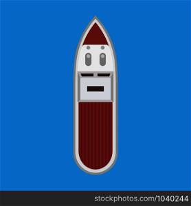 Speedboat top view vector flat icon. Motor cruise marine isolated ship yacht. Blue travel sport vessel journey summer