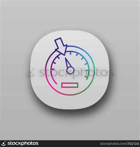 Speedometer app icon. Dashboard. Car instrument panel. UI/UX user interface. Web or mobile application. Vector isolated illustration. Speedometer app icon