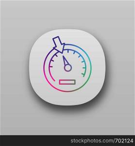 Speedometer app icon. Dashboard. Car instrument panel. UI/UX user interface. Web or mobile application. Vector isolated illustration. Speedometer app icon