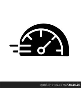 Speedometer black glyph icon. Miles per hour. Speed control of vehicle. Acceleration indicator. Dynamic movement. Silhouette symbol on white space. Solid pictogram. Vector isolated illustration. Speedometer black glyph icon
