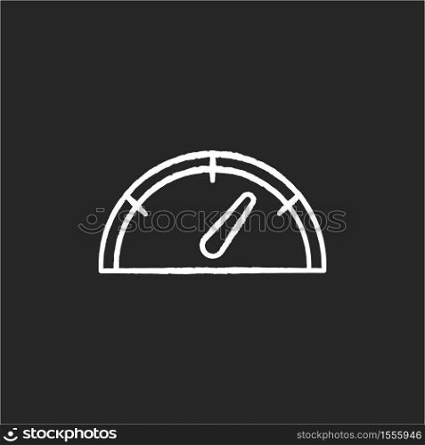 Speedometer chalk white icon on black background. Gas dial. Dashboard with pointer. Check internet performance. Measure velocity. Rating indication. Isolated vector chalkboard illustration. Speedometer chalk white icon on black background