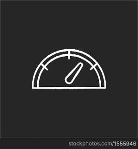 Speedometer chalk white icon on black background. Gas dial. Dashboard with pointer. Check internet performance. Measure velocity. Rating indication. Isolated vector chalkboard illustration. Speedometer chalk white icon on black background