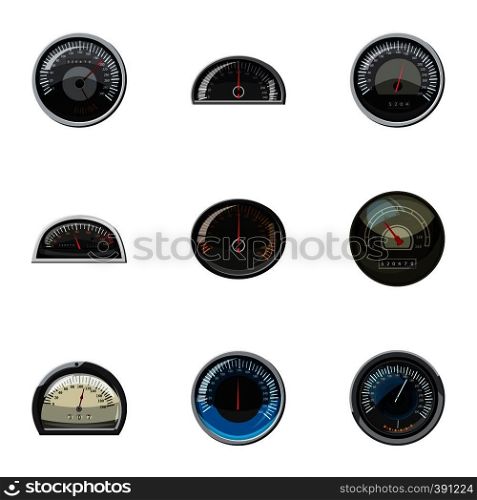 Speedometer for transport icons set. Cartoon illustration of 9 speedometer for transport vector icons for web. Speedometer for transport icons set, cartoon style