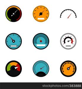 Speedometer for transport icons set. Flat illustration of 9 speedometer for transport vector icons for web. Speedometer for transport icons set, flat style