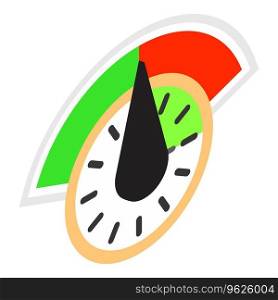 Speedometer icon isometric vector. Speedometer with green and red sector icon. Measurement concept. Speedometer icon isometric vector. Speedometer with green and red sector icon