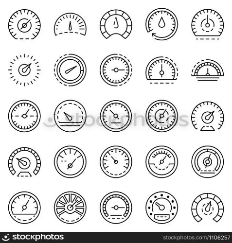 Speedometer icon set. Outline set of speedometer vector icons for web design isolated on white background. Speedometer icon set, outline style