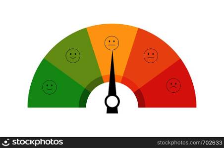 Speedometer icon with scale and emotions. Feedback in form of emotions. Flat design. Eps10. Speedometer icon with scale and emotions. Feedback in form of emotions. Flat design