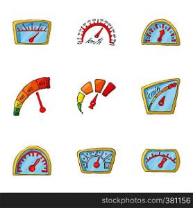Speedometer icons set. Cartoon illustration of 9 speedometer vector icons for web. Speedometer icons set, cartoon style