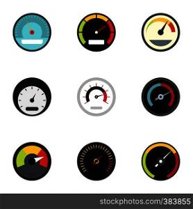 Speedometer icons set. Flat illustration of 9 speedometer vector icons for web. Speedometer icons set, flat style