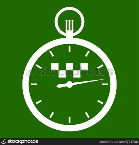 Speedometer in taxi icon white isolated on green background. Vector illustration. Speedometer in taxi icon green