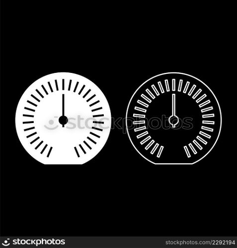 Speedometer odometer speed counter meter set icon white color vector illustration image simple solid fill outline contour line thin flat style. Speedometer odometer speed counter meter set icon white color vector illustration image solid fill outline contour line thin flat style