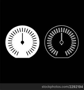 Speedometer odometer speed counter meter set icon white color vector illustration image simple solid fill outline contour line thin flat style. Speedometer odometer speed counter meter set icon white color vector illustration image solid fill outline contour line thin flat style