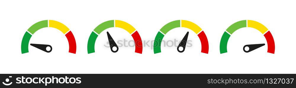 Speedometer or customer indicators of satisfaction. Vector isolated illustration. Rating satisfaction concept. Credit rating indicator. EPS 10