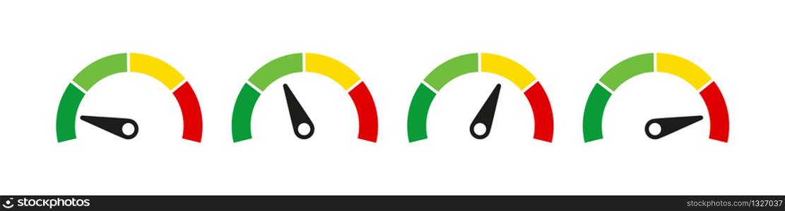 Speedometer or customer indicators of satisfaction. Vector isolated illustration. Rating satisfaction concept. Credit rating indicator. EPS 10