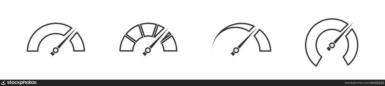 Speedometer set black line icons. Speedo and tacho meter icon. Fast speed sign. Flat isolated vector illumination for web design
