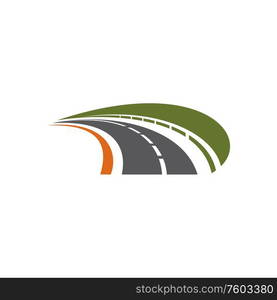 Speedway road turning left isolated icon. Vector traffic sign, blind turn direction signage. Traffic sign, road turning left