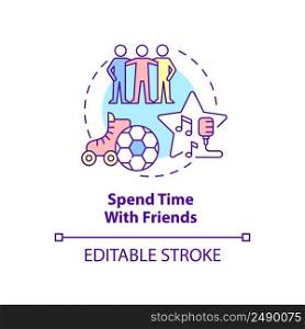 Spend time with friends concept icon. Building healthy relationships abstract idea thin line illustration. Mutual respect. Isolated outline drawing. Editable stroke. Arial, Myriad Pro-Bold fonts used. Spend time with friends concept icon