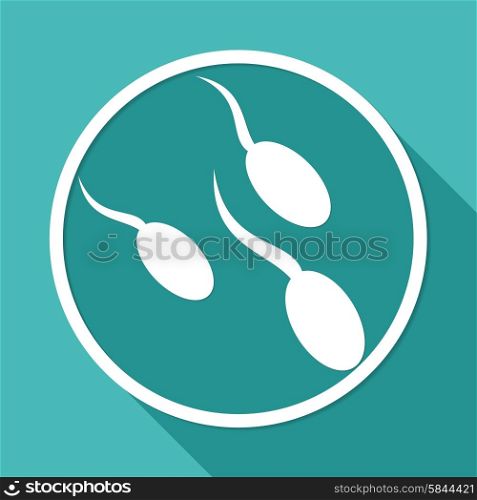 Sperm icon on white circle with a long shadow